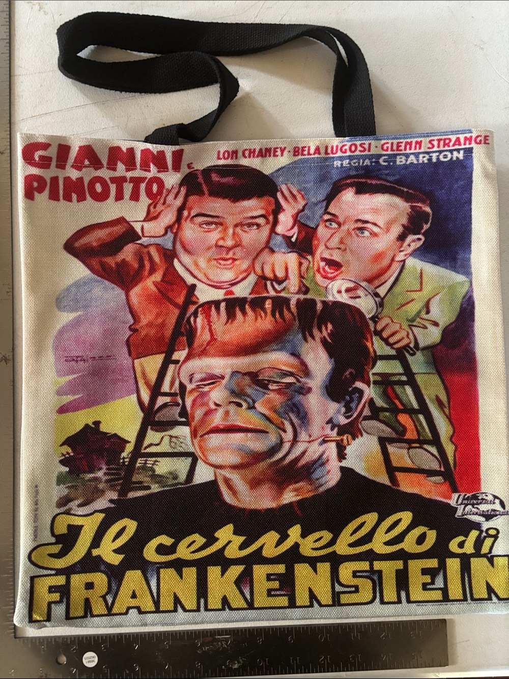 Vintage Frankenstein Poster light Canvas Tote Bag 16”x 16” inches